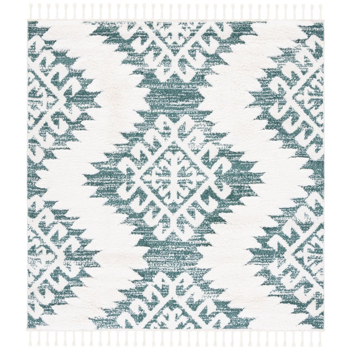 SAFAVIEH Moroccan Tassel Shag MTS652Y Green /Ivory Rug Image 6