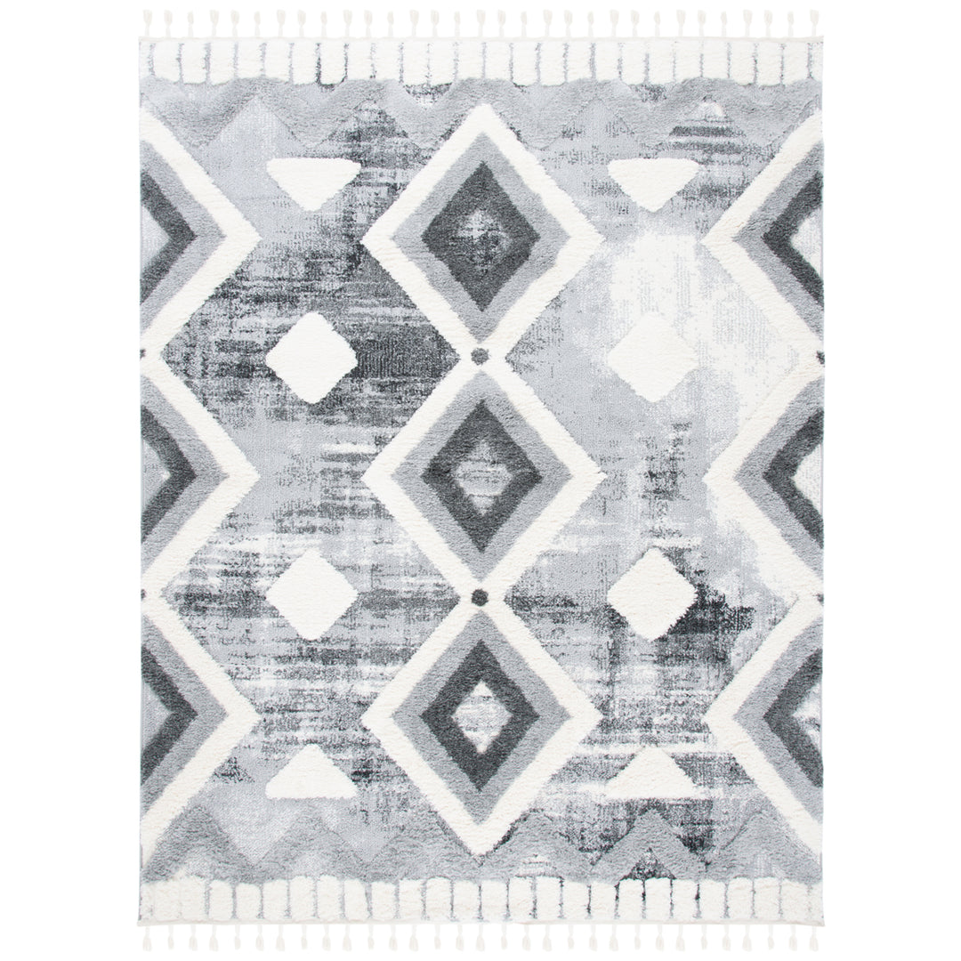 SAFAVIEH Moroccan Tassel Shag MTS656F Grey / Ivory Rug Image 1