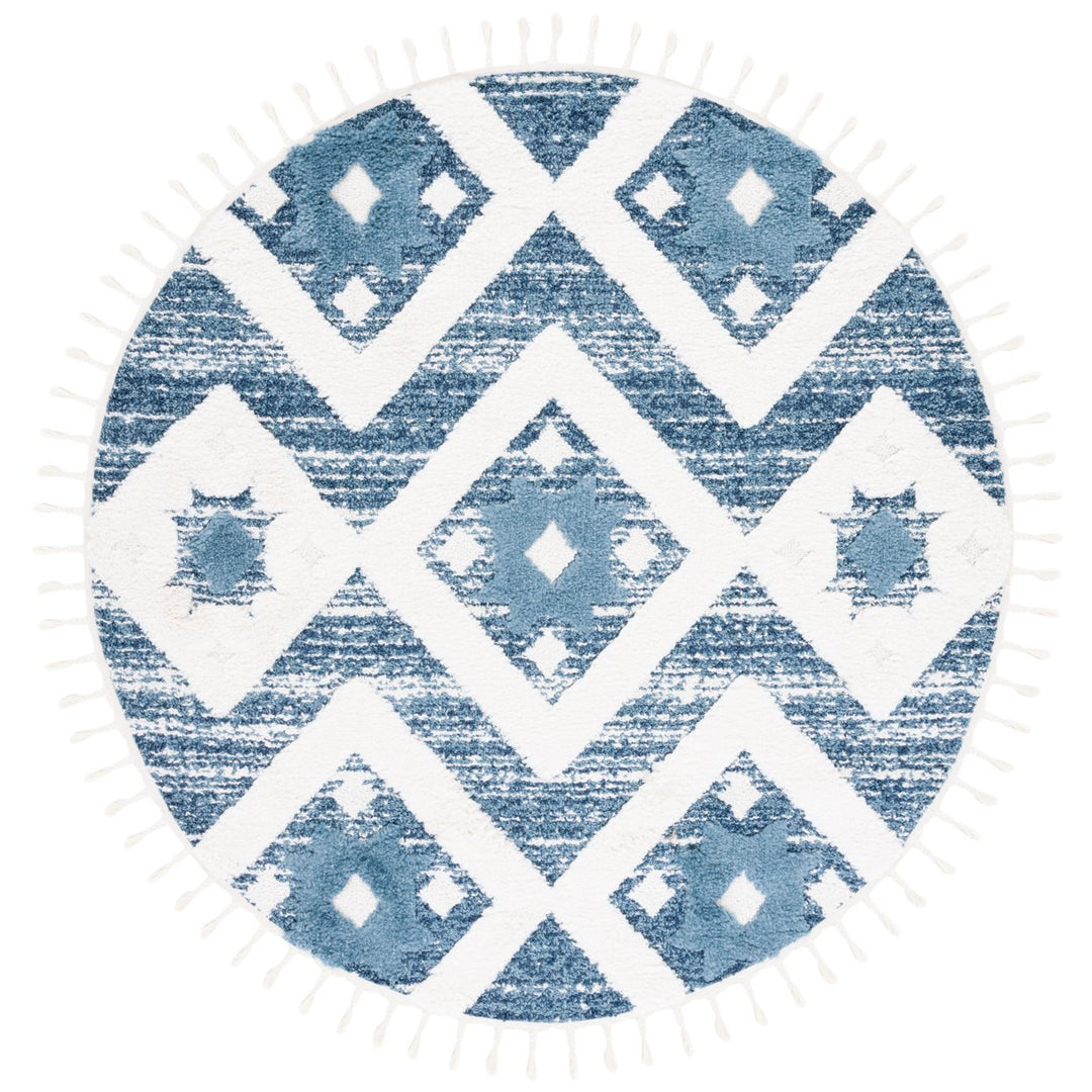 SAFAVIEH Moroccan Tassel Shag MTS664M Blue / Ivory Rug Image 4