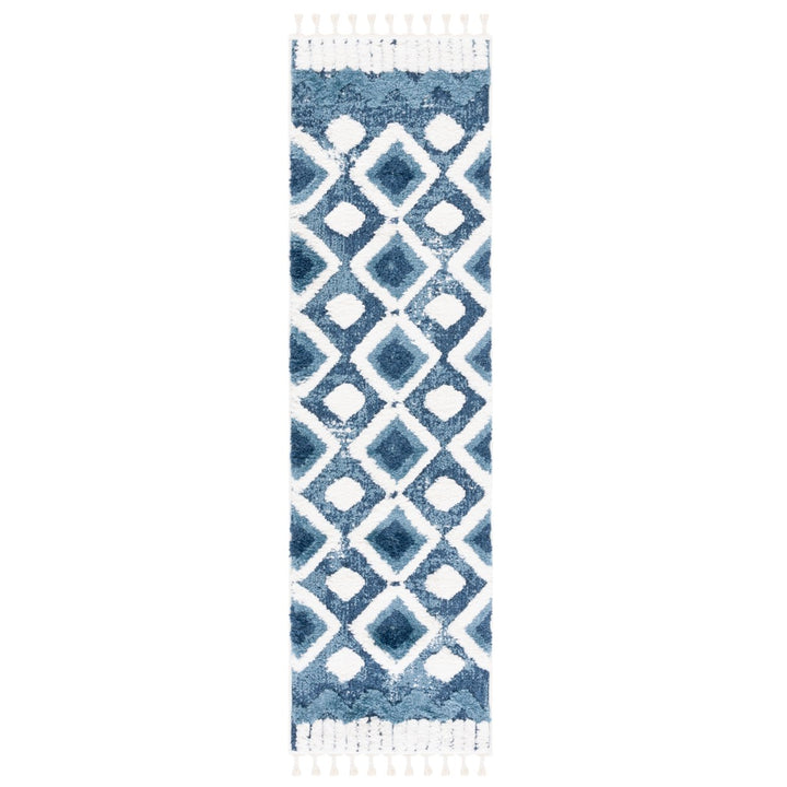 SAFAVIEH Moroccan Tassel Shag MTS656M Blue / Ivory Rug Image 1