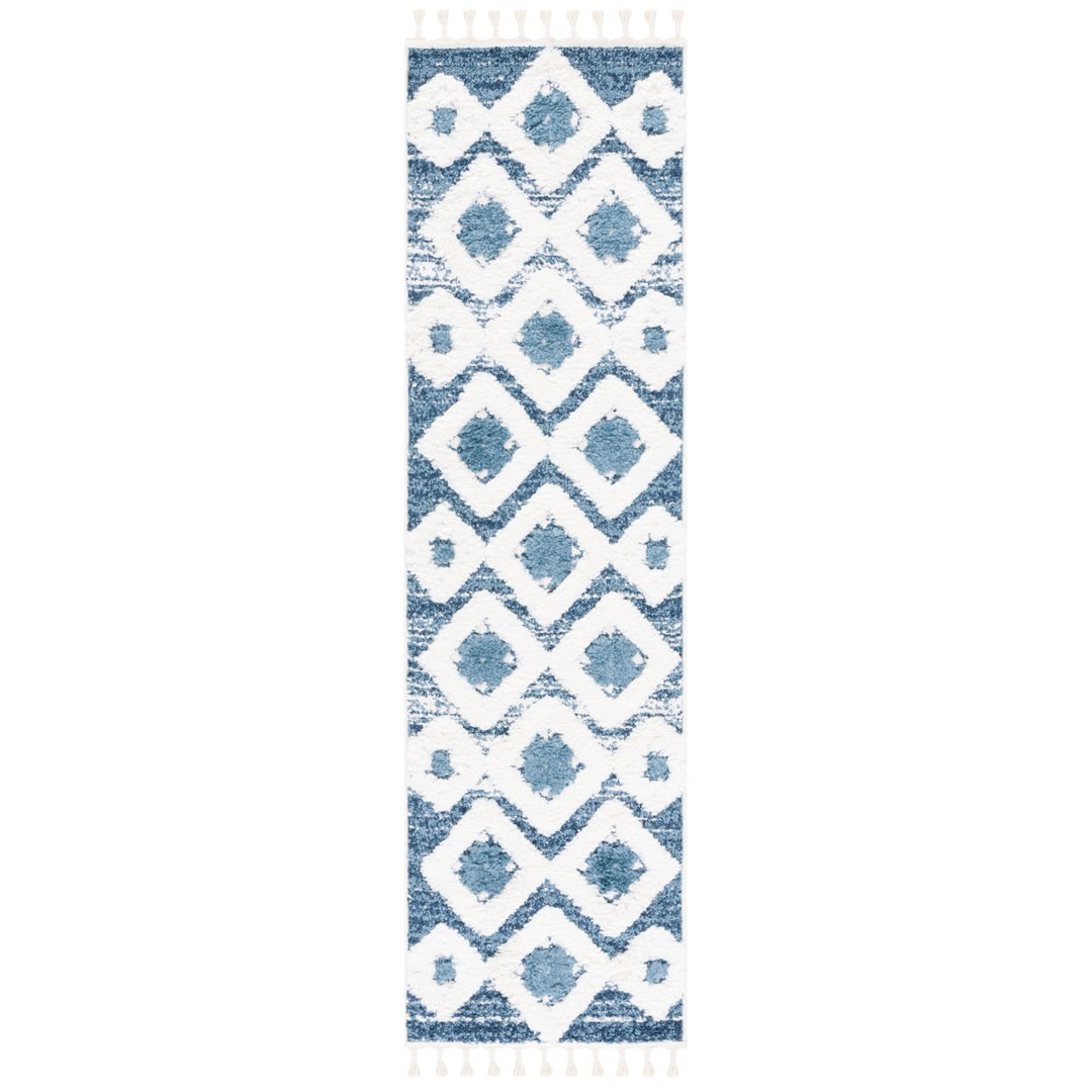 SAFAVIEH Moroccan Tassel Shag MTS664M Blue / Ivory Rug Image 1