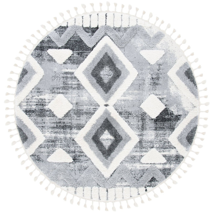 SAFAVIEH Moroccan Tassel Shag MTS656F Grey / Ivory Rug Image 1