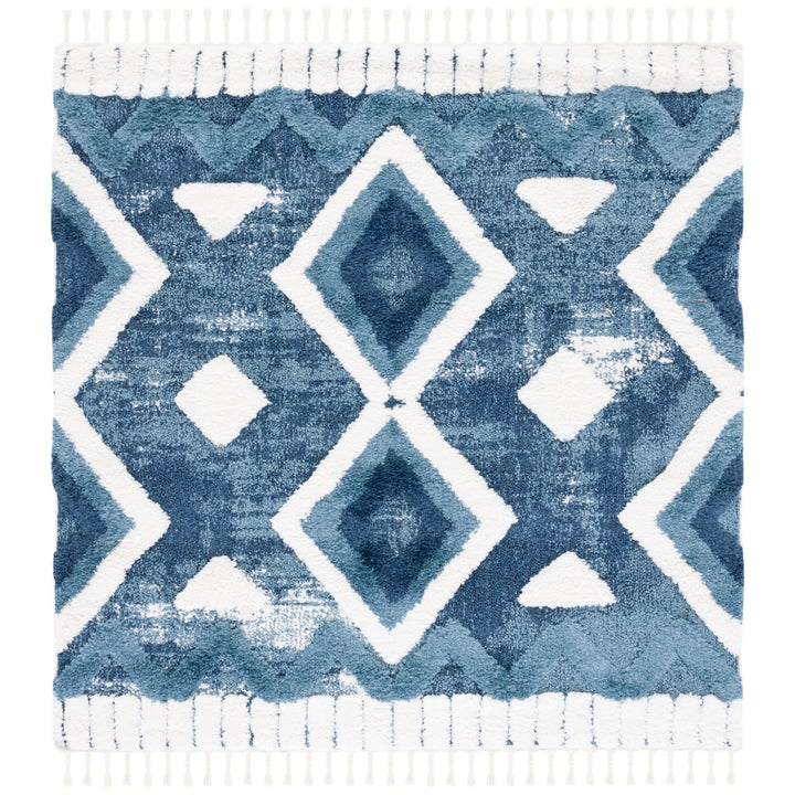 SAFAVIEH Moroccan Tassel Shag MTS656M Blue / Ivory Rug Image 1