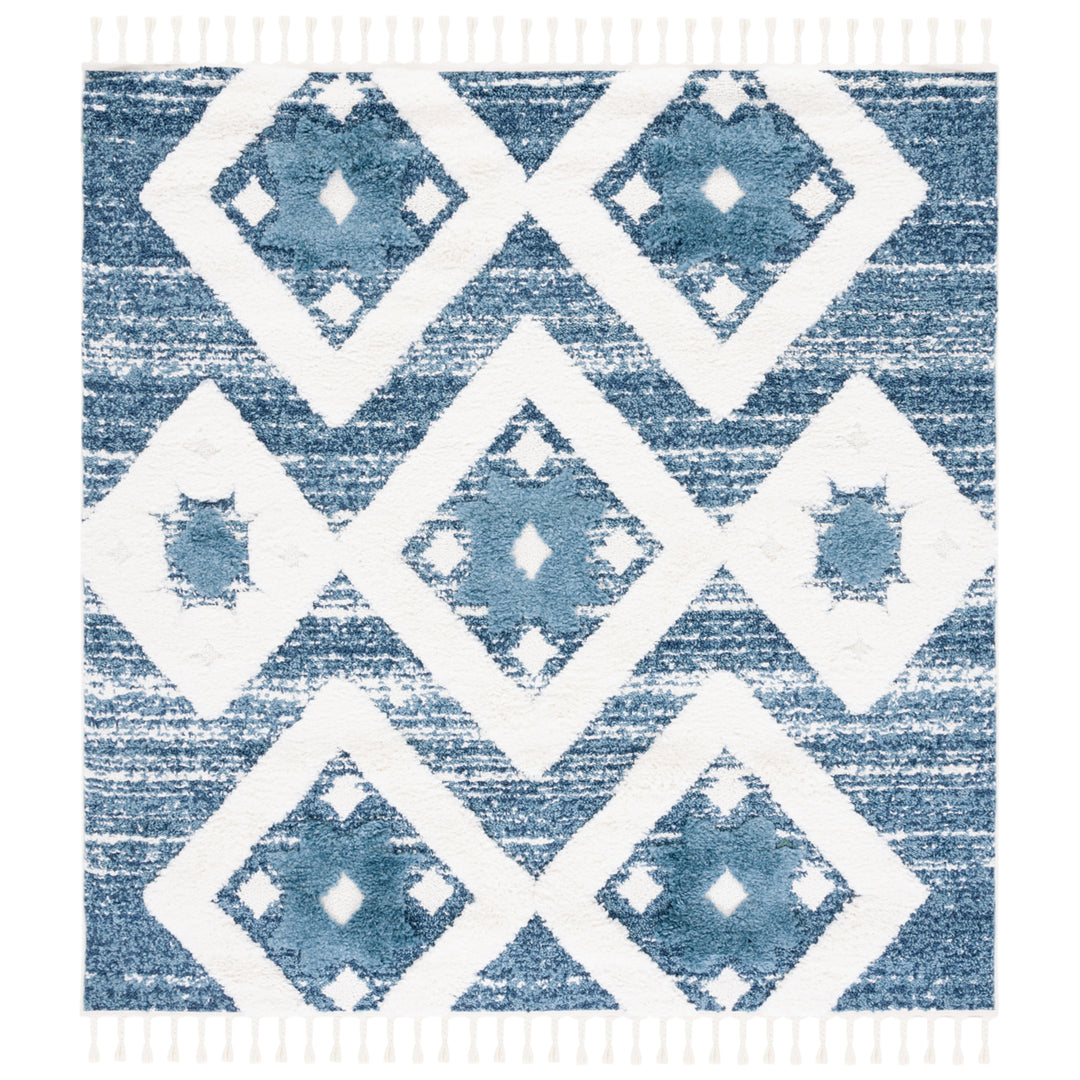 SAFAVIEH Moroccan Tassel Shag MTS664M Blue / Ivory Rug Image 6