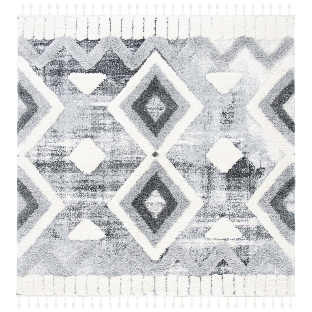 SAFAVIEH Moroccan Tassel Shag MTS656F Grey / Ivory Rug Image 6