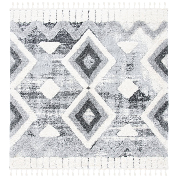 SAFAVIEH Moroccan Tassel Shag MTS656F Grey / Ivory Rug Image 1