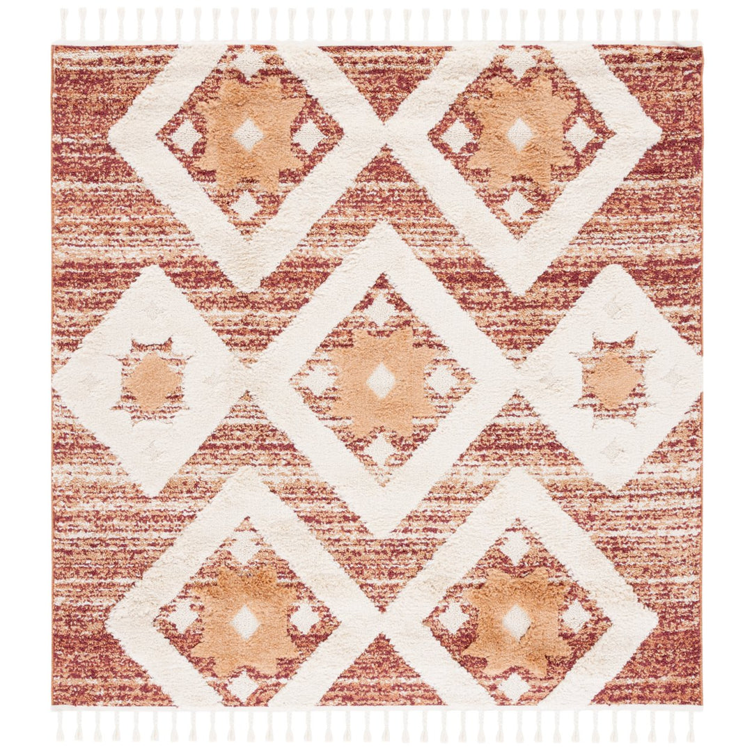 SAFAVIEH MTS664P Moroccan Tassel Shag Rust / Ivory Image 1