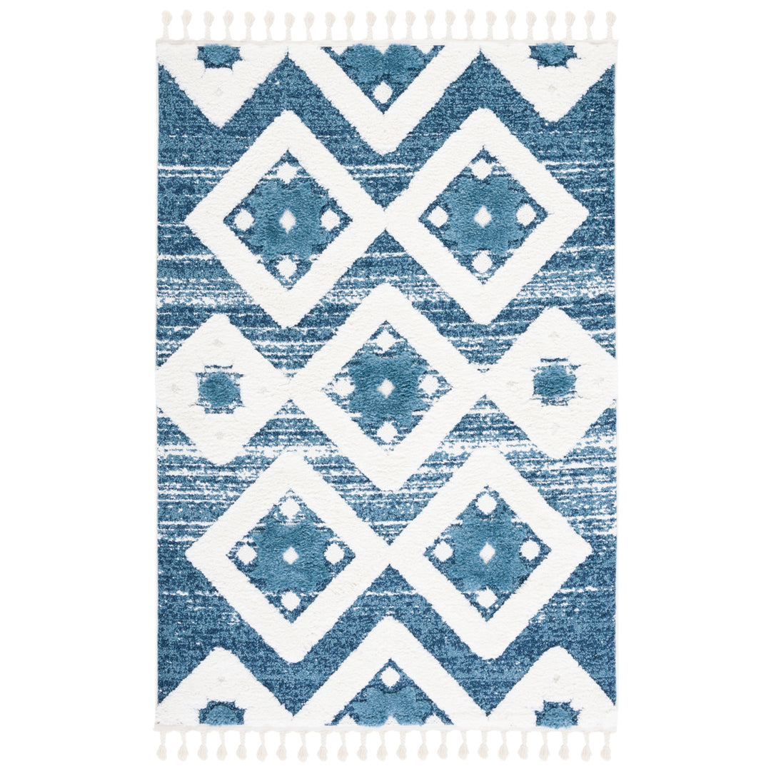 SAFAVIEH Moroccan Tassel Shag MTS664M Blue / Ivory Rug Image 10