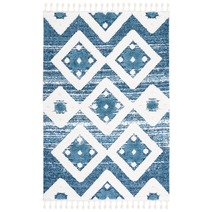 SAFAVIEH Moroccan Tassel Shag MTS664M Blue / Ivory Rug Image 1