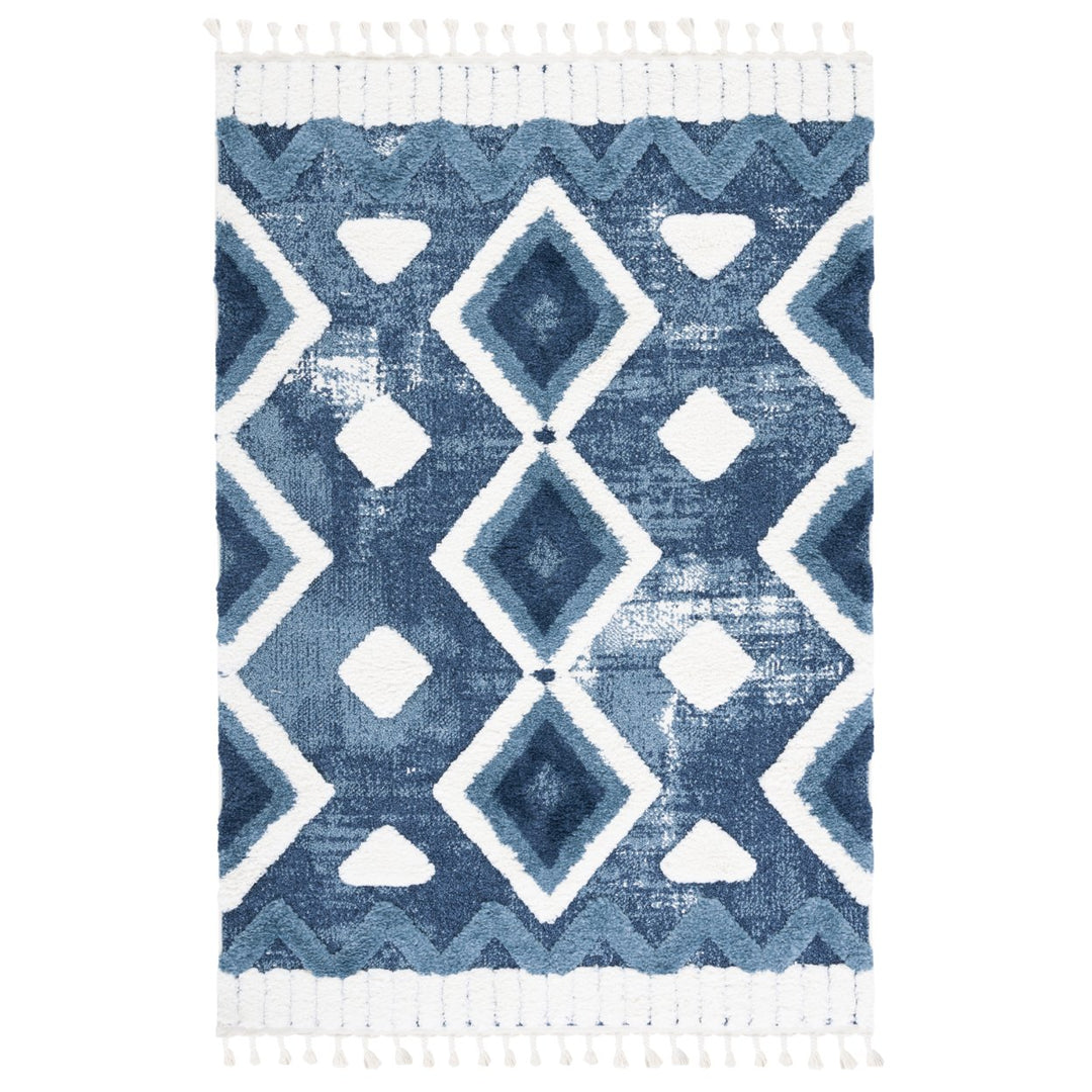 SAFAVIEH Moroccan Tassel Shag MTS656M Blue / Ivory Rug Image 1