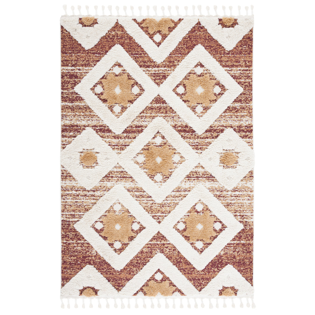 SAFAVIEH MTS664P Moroccan Tassel Shag Rust / Ivory Image 1