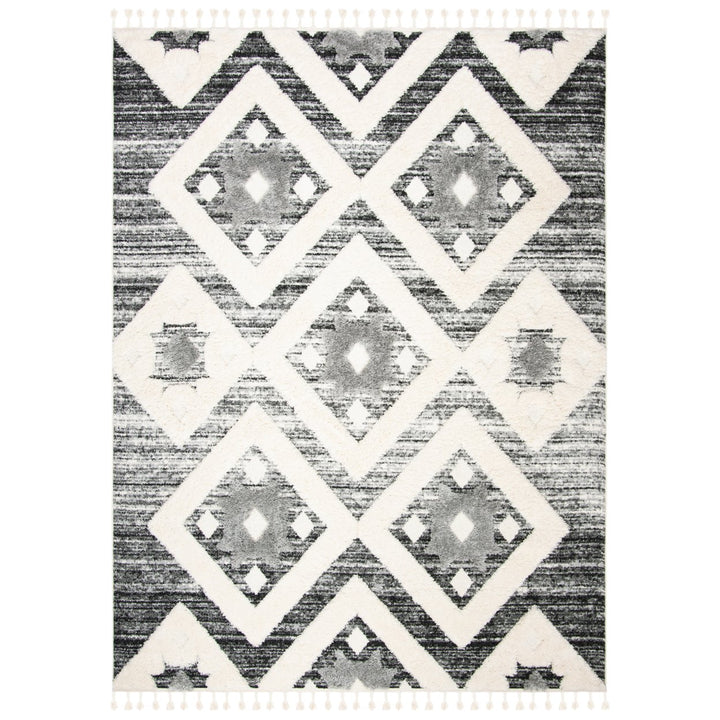 SAFAVIEH Moroccan Tassel Shag MTS664G Grey / Ivory Rug Image 1