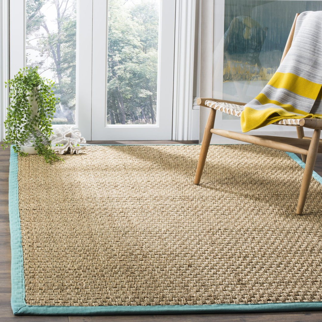 SAFAVIEH Natural Fiber NF114R Natural / Teal Rug Image 1