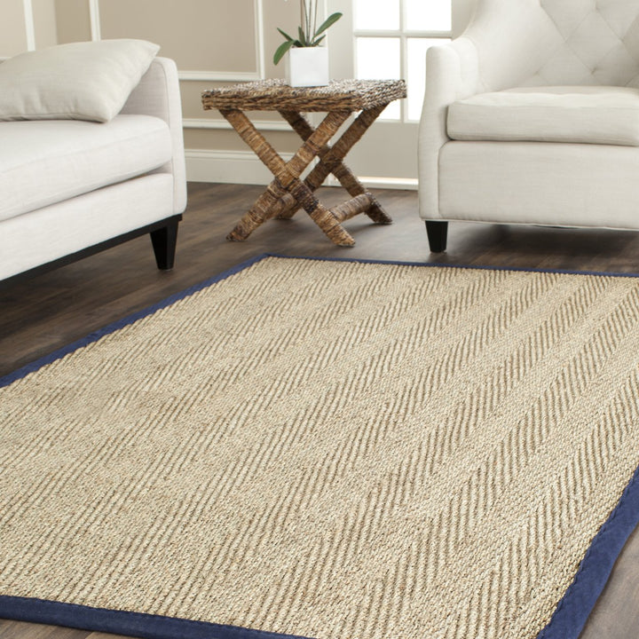 SAFAVIEH Natural Fiber NF115E Natural / Blue Rug Image 1