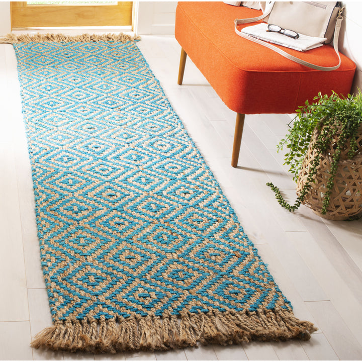 SAFAVIEH Natural Fiber NF266C Turquoise / Natural Rug Image 3