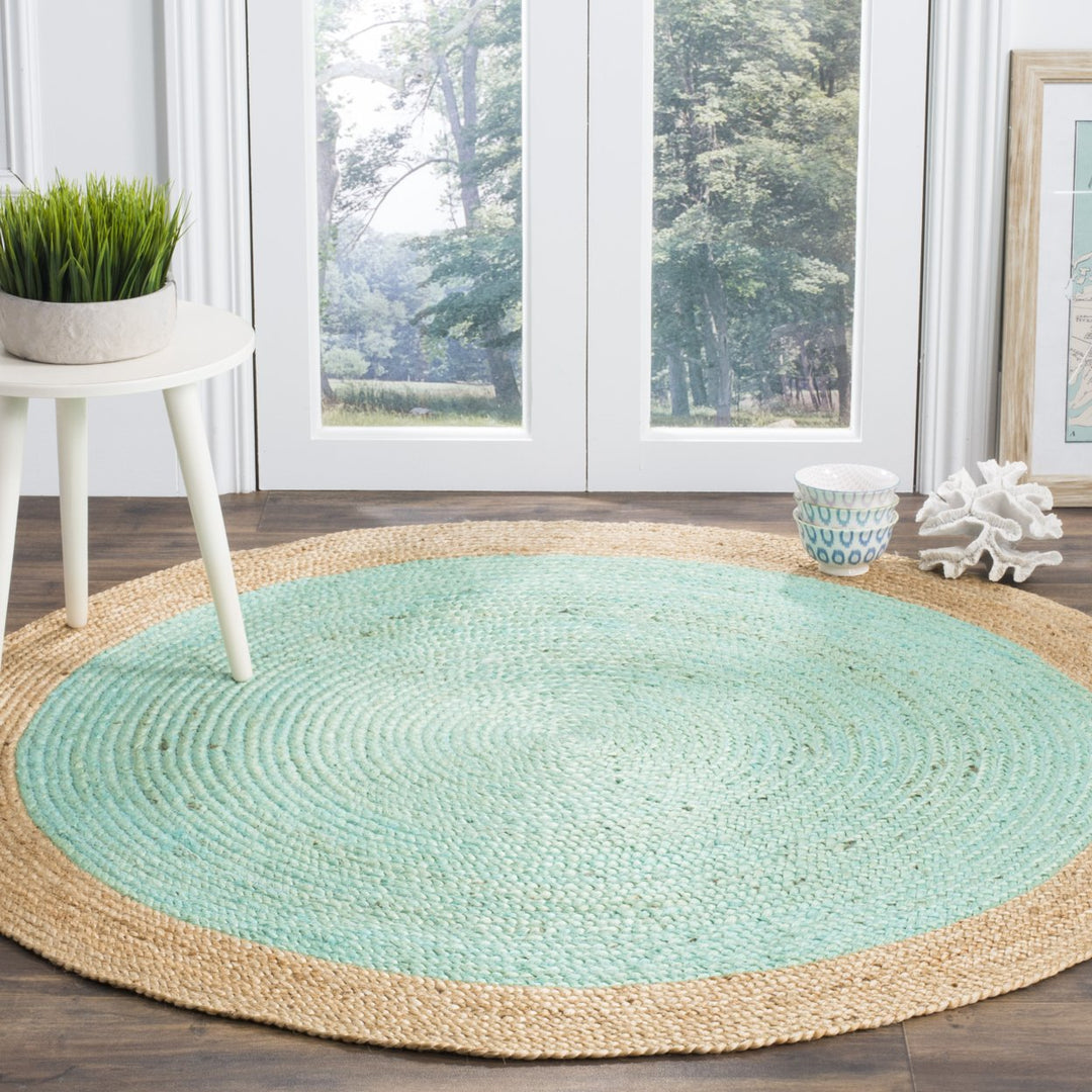 SAFAVIEH Natural Fiber NF801A Aqua / Natural Rug Image 2