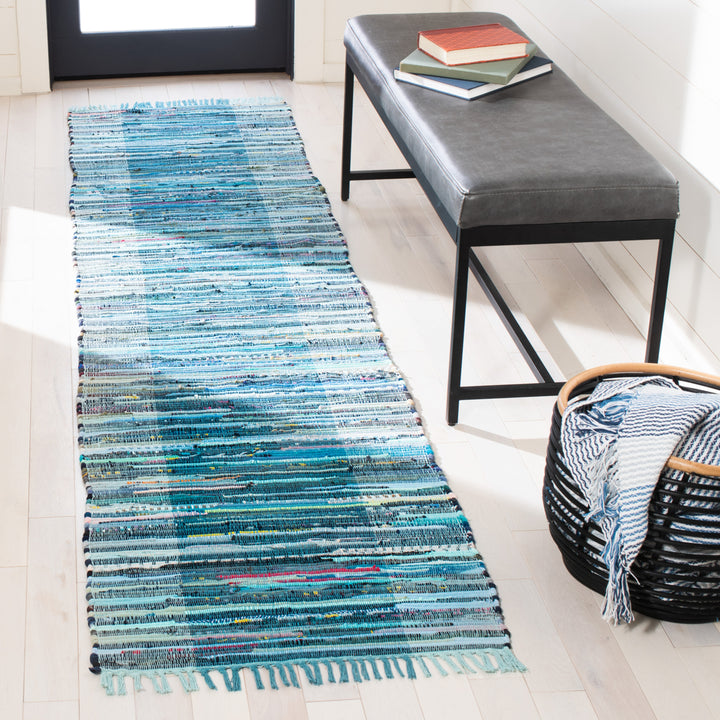 SAFAVIEH Rag Rug RAR122M Handwoven Light Blue / Grey Rug Image 3