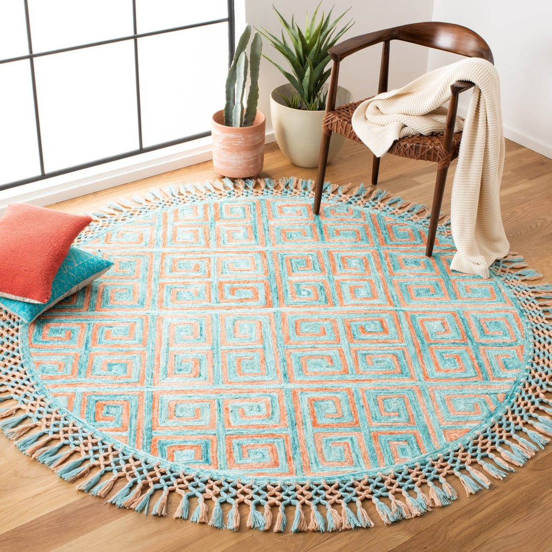 SAFAVIEH Sahara SAH469P Handmade Rust / Aqua Rug Image 2