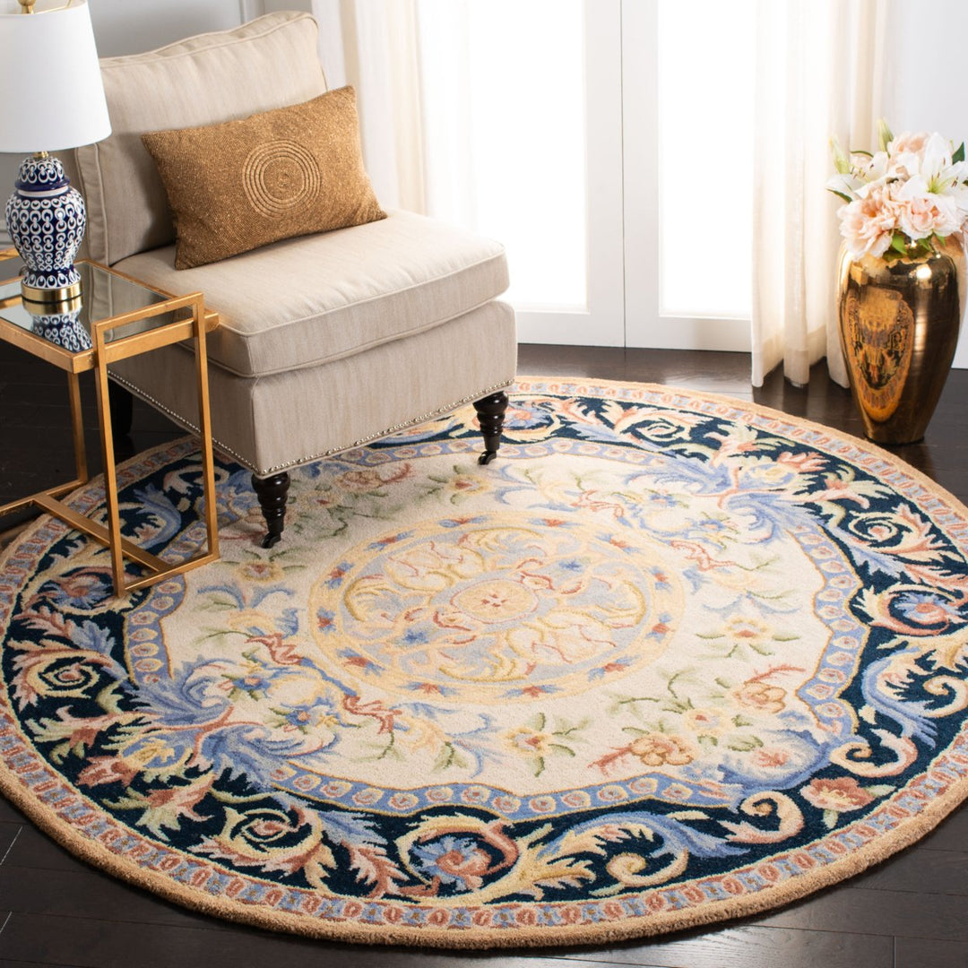 SAFAVIEH Savonnerie SAV116N Handmade Ivory / Navy Rug Image 2