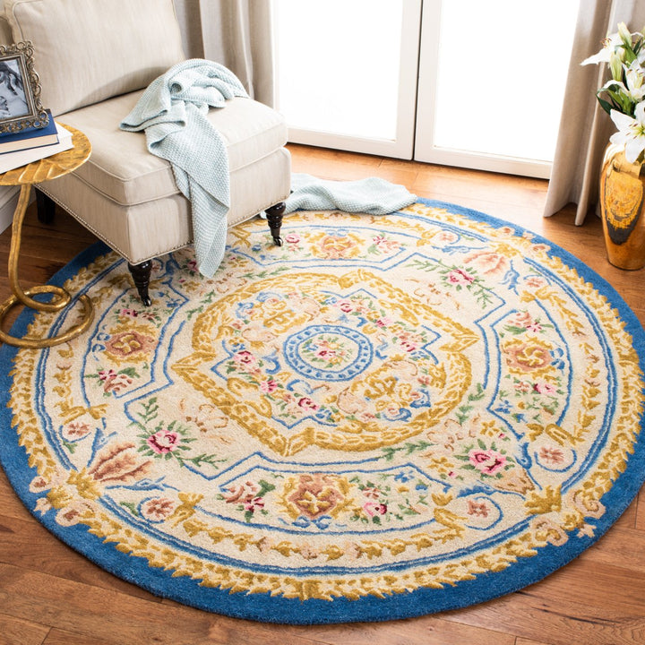 SAFAVIEH Savonnerie SAV118M Handmade Blue / Ivory Rug Image 2