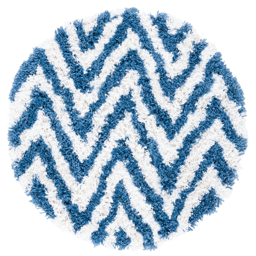 SAFAVIEH Chevron Shag SG250A Handmade Ivory / Blue Rug Image 4