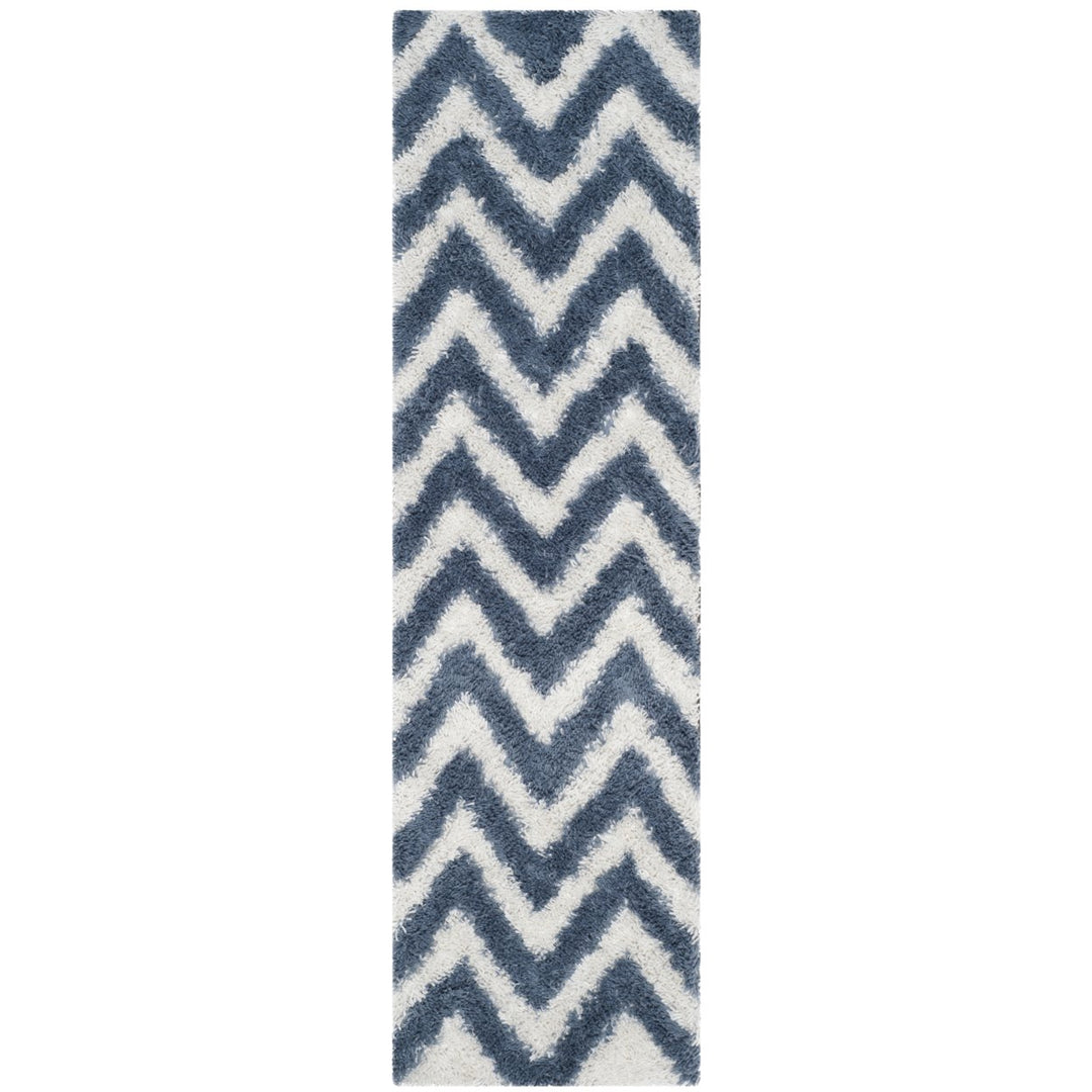 SAFAVIEH Chevron Shag SG250A Handmade Ivory / Blue Rug Image 5