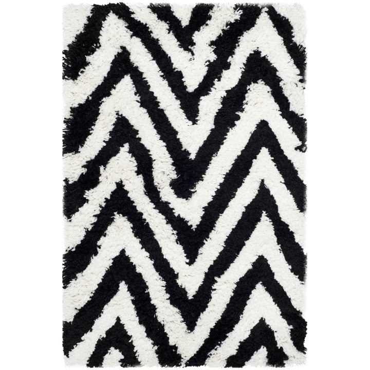 SAFAVIEH Chevron Shag SG250B Handmade Ivory / Black Rug Image 10