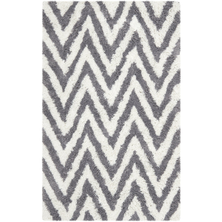 SAFAVIEH Chevron Shag SG250C Handmade Ivory / Grey Rug Image 7