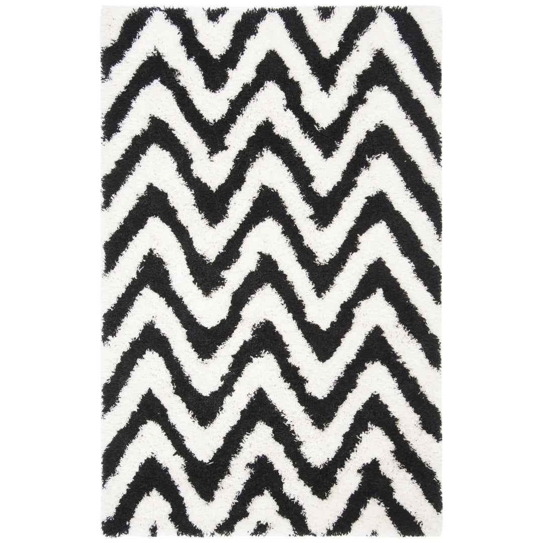 SAFAVIEH Chevron Shag SG250B Handmade Ivory / Black Rug Image 11