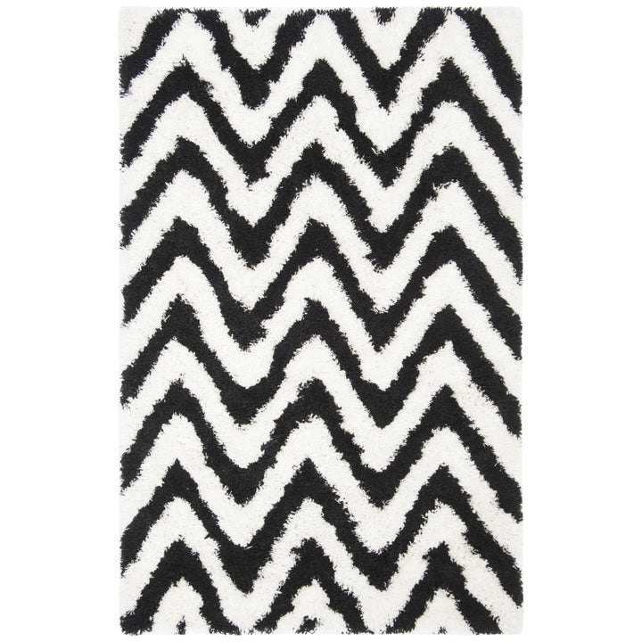 SAFAVIEH Chevron Shag SG250B Handmade Ivory / Black Rug Image 1