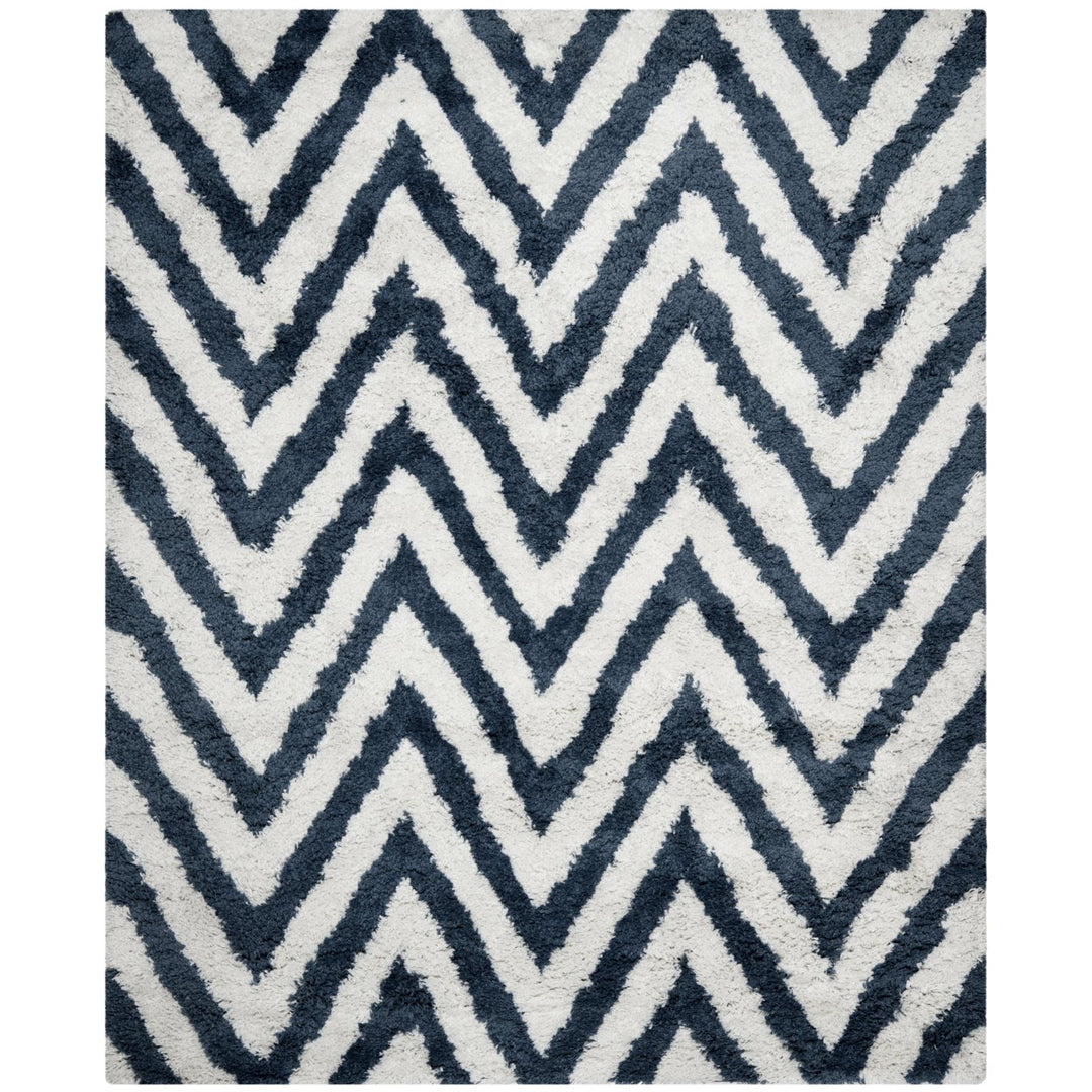 SAFAVIEH Chevron Shag SG250A Handmade Ivory / Blue Rug Image 8