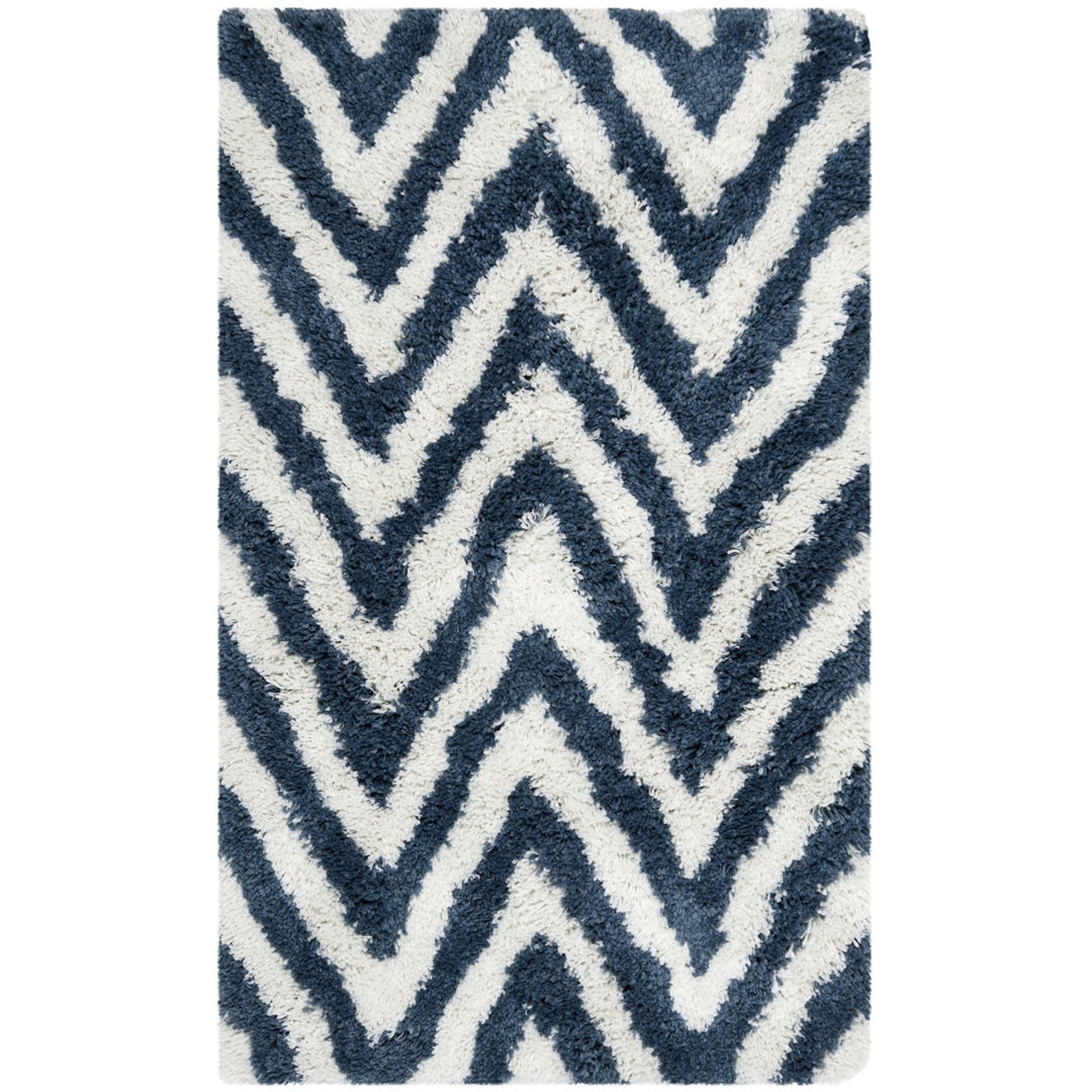 SAFAVIEH Chevron Shag SG250A Handmade Ivory / Blue Rug Image 9