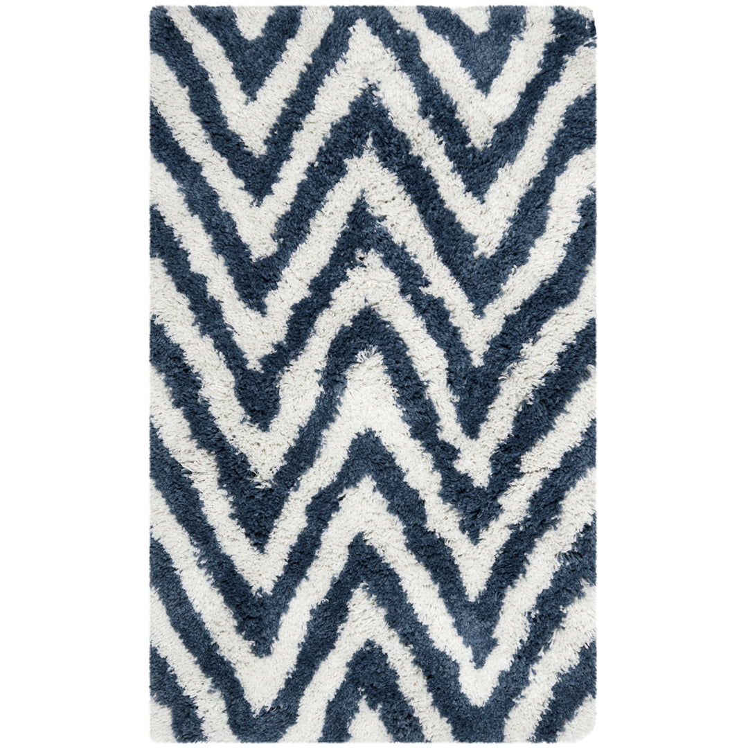 SAFAVIEH Chevron Shag SG250A Handmade Ivory / Blue Rug Image 10