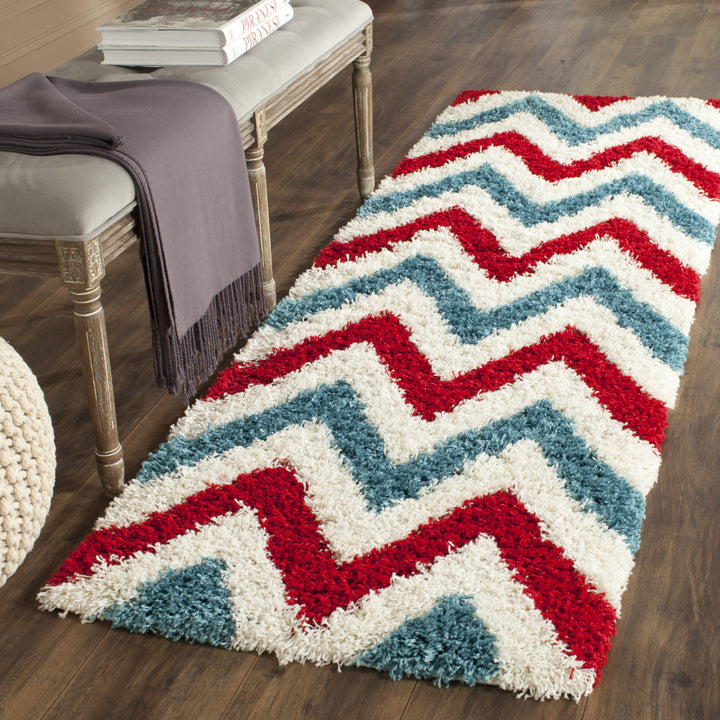 SAFAVIEH Kids Shag Collection SGK564B Ivory / Red Rug Image 3