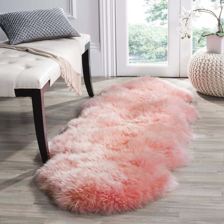 SAFAVIEH Sheep Skin Collection SHS121L Solid Pink Rug Image 2