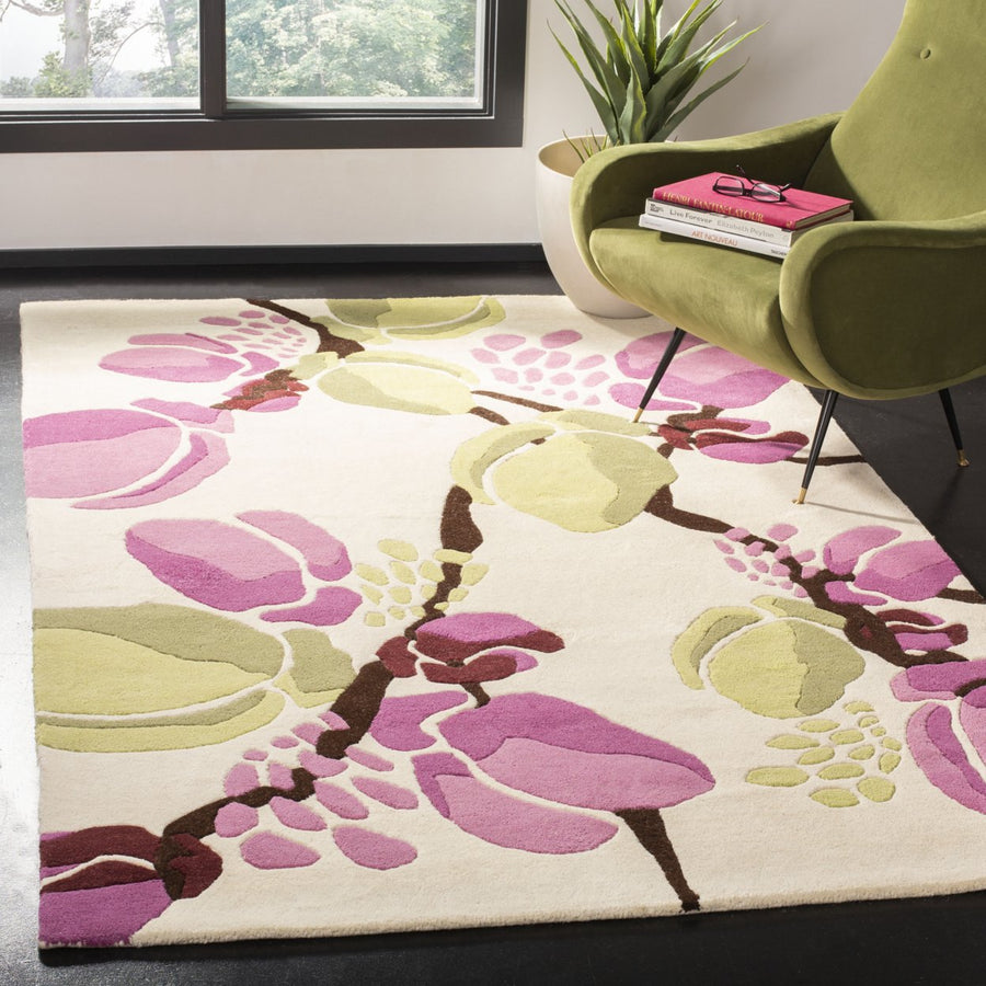 SAFAVIEH Soho Collection SOH718A Handmade Ivory/Pink Rug Image 1