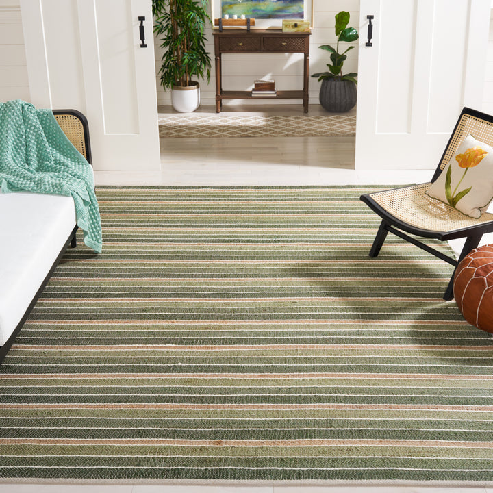 SAFAVIEH Striped Kilim STK312Y Green / Natural Rug Image 1