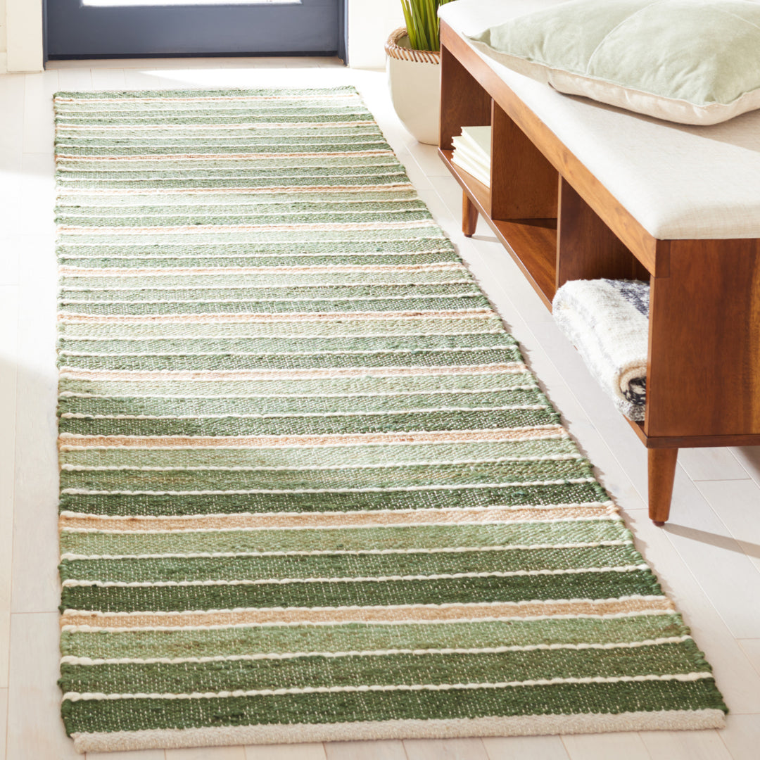 SAFAVIEH Striped Kilim STK312Y Green / Natural Rug Image 2