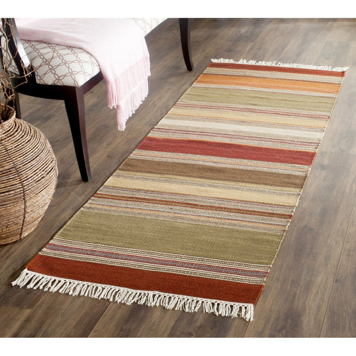 SAFAVIEH Striped Kilim STK317A Handwoven Green Rug Image 2