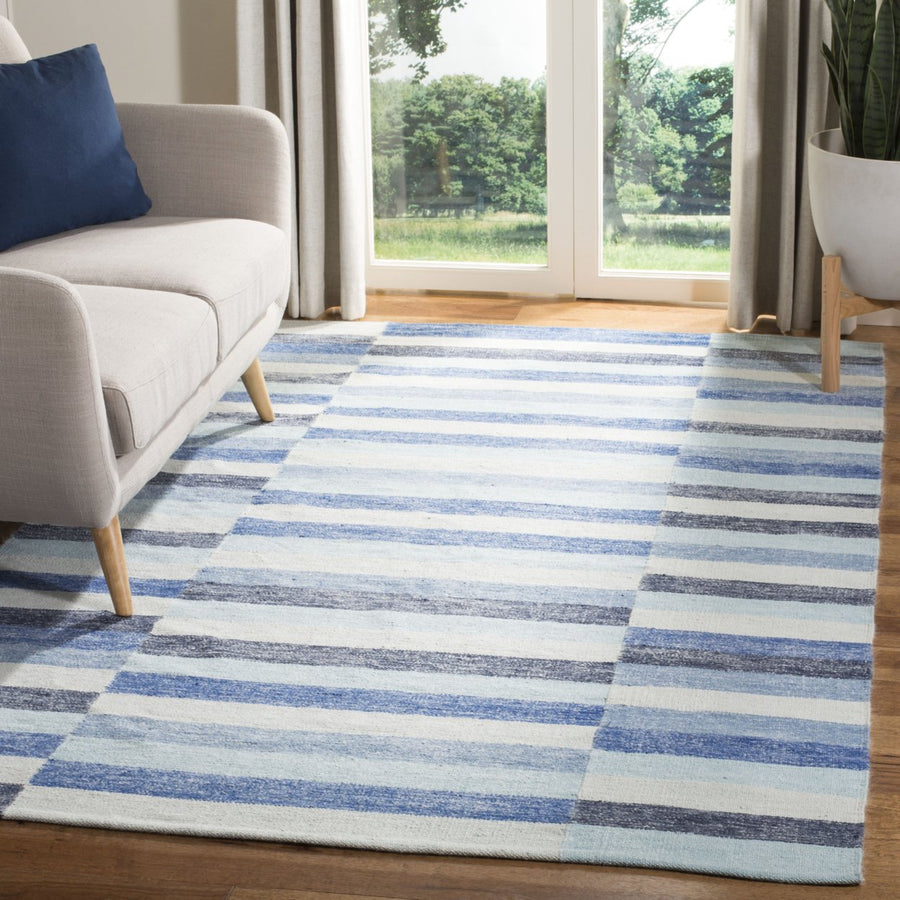 SAFAVIEH Striped Kilim STK411B Handwoven Blue Rug Image 1