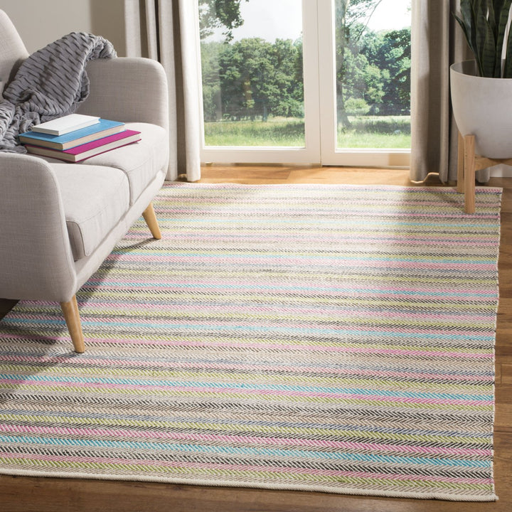 SAFAVIEH Striped Kilim STK421D Light Grey / Multi Rug Image 1