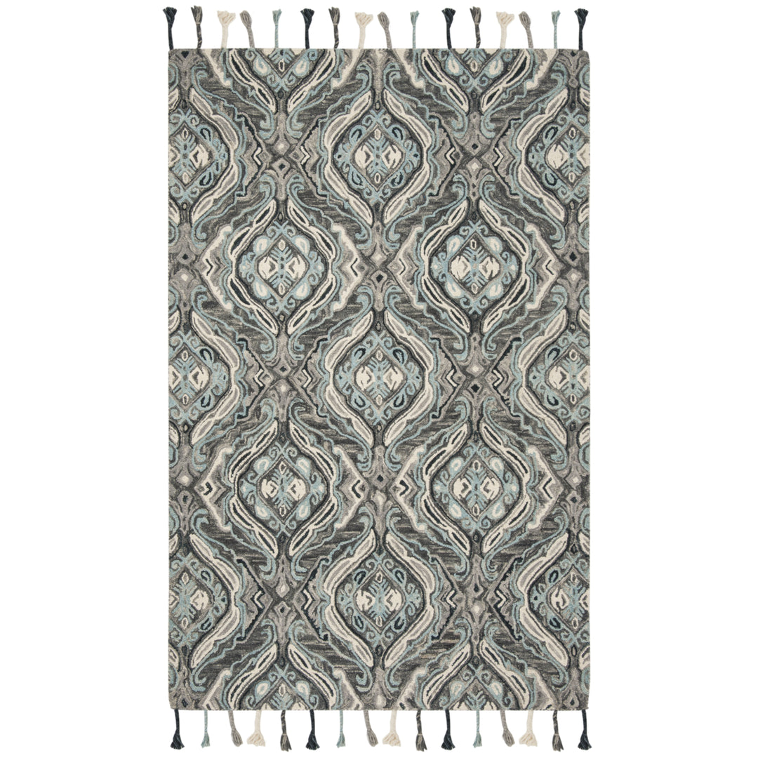 SAFAVIEH Suzani SZN206A Hand-hooked Grey /Light Blue Rug Image 6