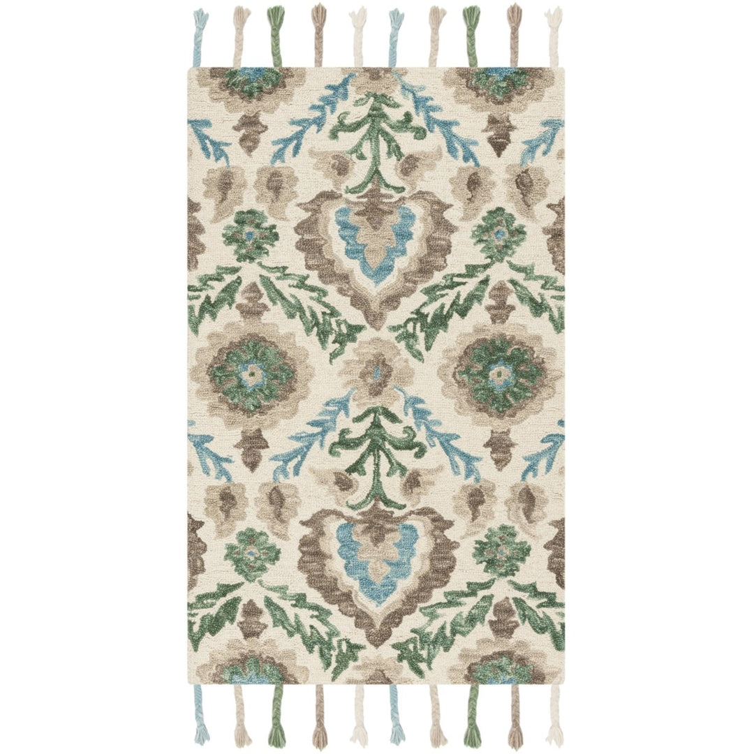 SAFAVIEH Suzani SZN207A Hand-hooked Ivory /Turquoise Rug Image 1