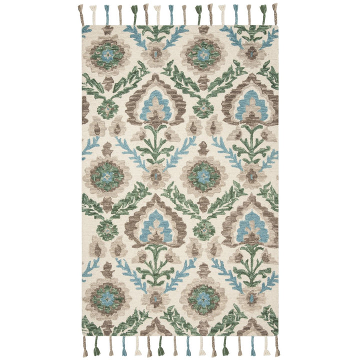 SAFAVIEH Suzani SZN207A Hand-hooked Ivory /Turquoise Rug Image 1