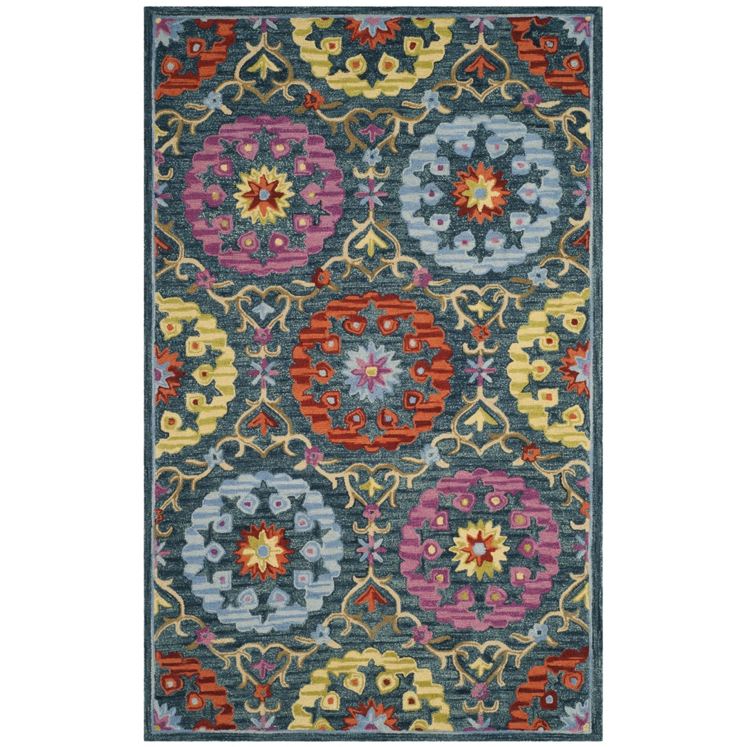 SAFAVIEH Suzani SZN328A Hand-hooked Blue / Multi Rug Image 6