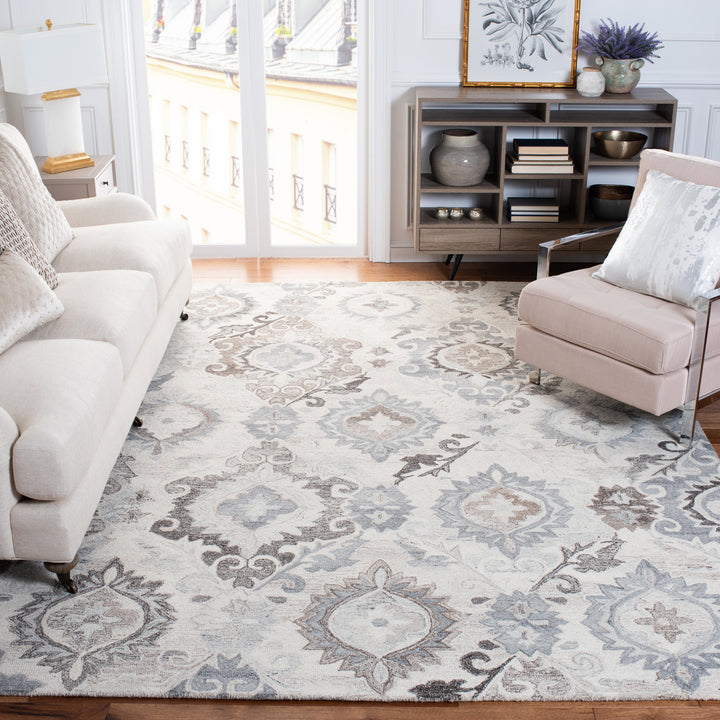 SAFAVIEH Suzani SZN336A Handmade Ivory / Grey Rug Image 1