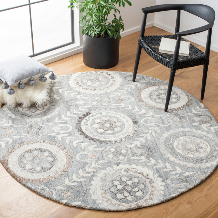 SAFAVIEH Suzani Collection SZN334F Handmade Grey Rug Image 2