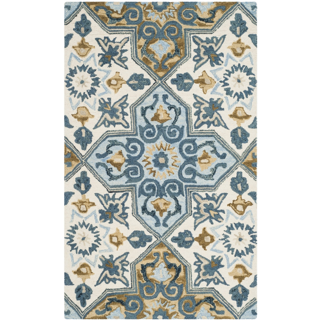 SAFAVIEH Suzani SZN380A Hand-hooked Ivory / Blue Rug Image 5