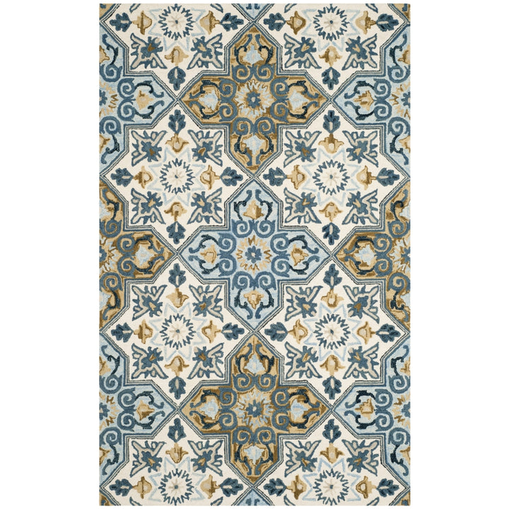 SAFAVIEH Suzani SZN380A Hand-hooked Ivory / Blue Rug Image 6