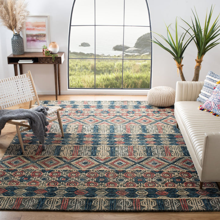 SAFAVIEH Trace Collection TRC516F Handmade Grey/Navy Rug Image 1